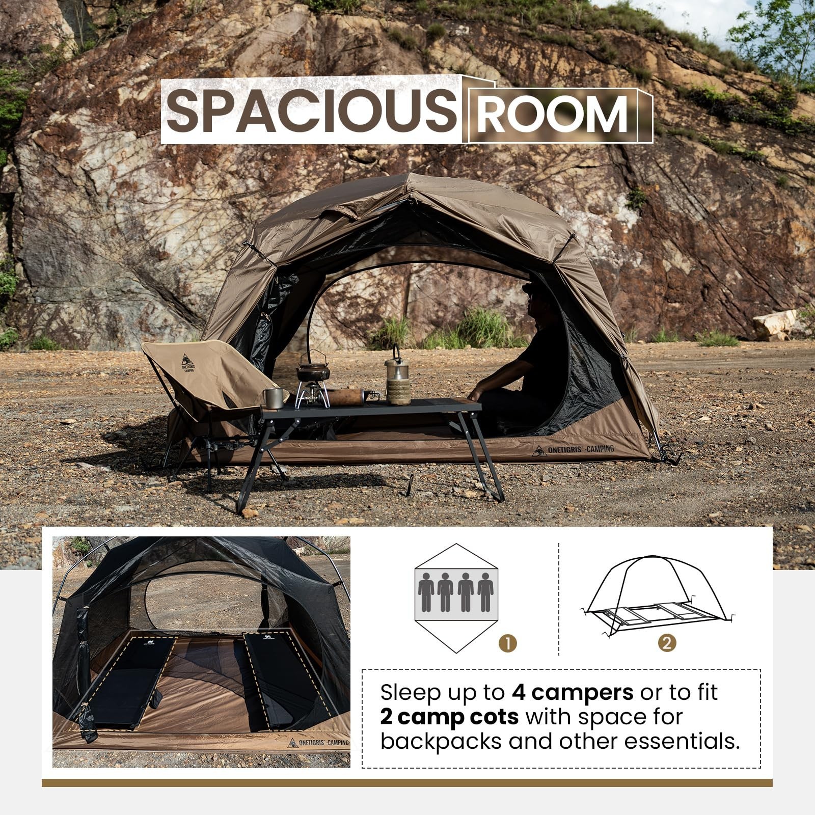 OneTigris JOVIAN 4 Person Camping Tent 3 Season Family Shelter Easy Setup Out...