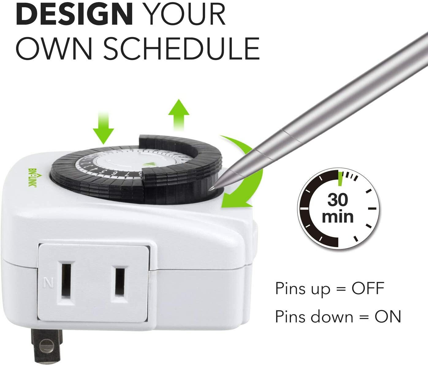 Bn-LINK 2 Pack Indoor 24-Hour plug in Mechanical Outlet Timer Daily use, 2 prong