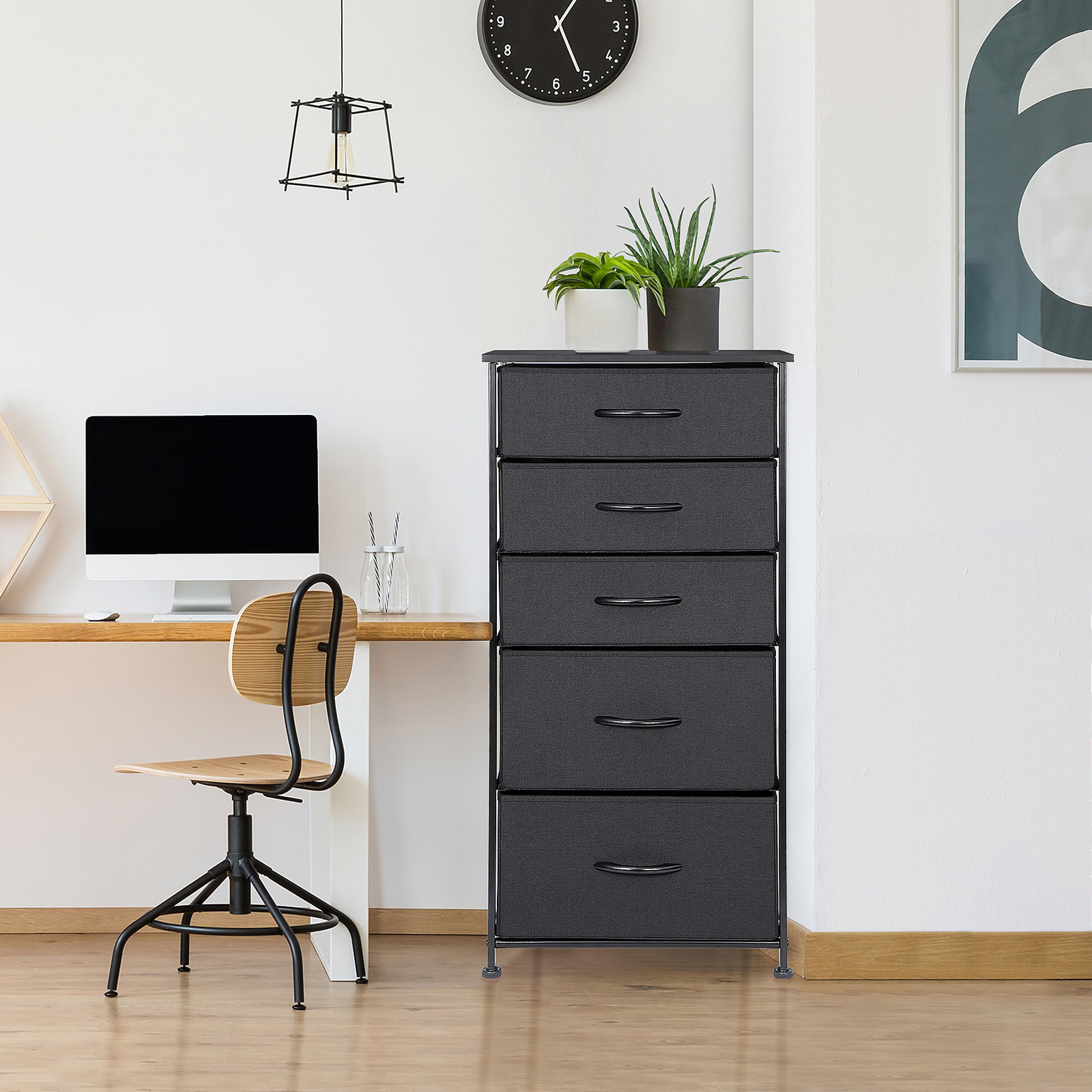 Fabric Dresser W/5 Drawer Storage Chest Tower Cabinet Organizer Unit for Bedroom