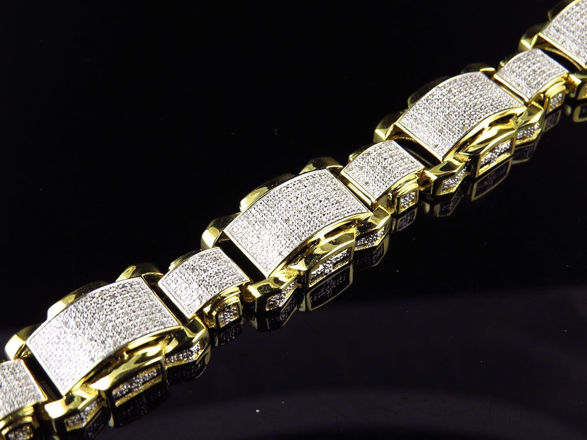 2 ctw Natural Moissanite 14K Yellow Gold Over Statement Link Men's Bracelet 9"