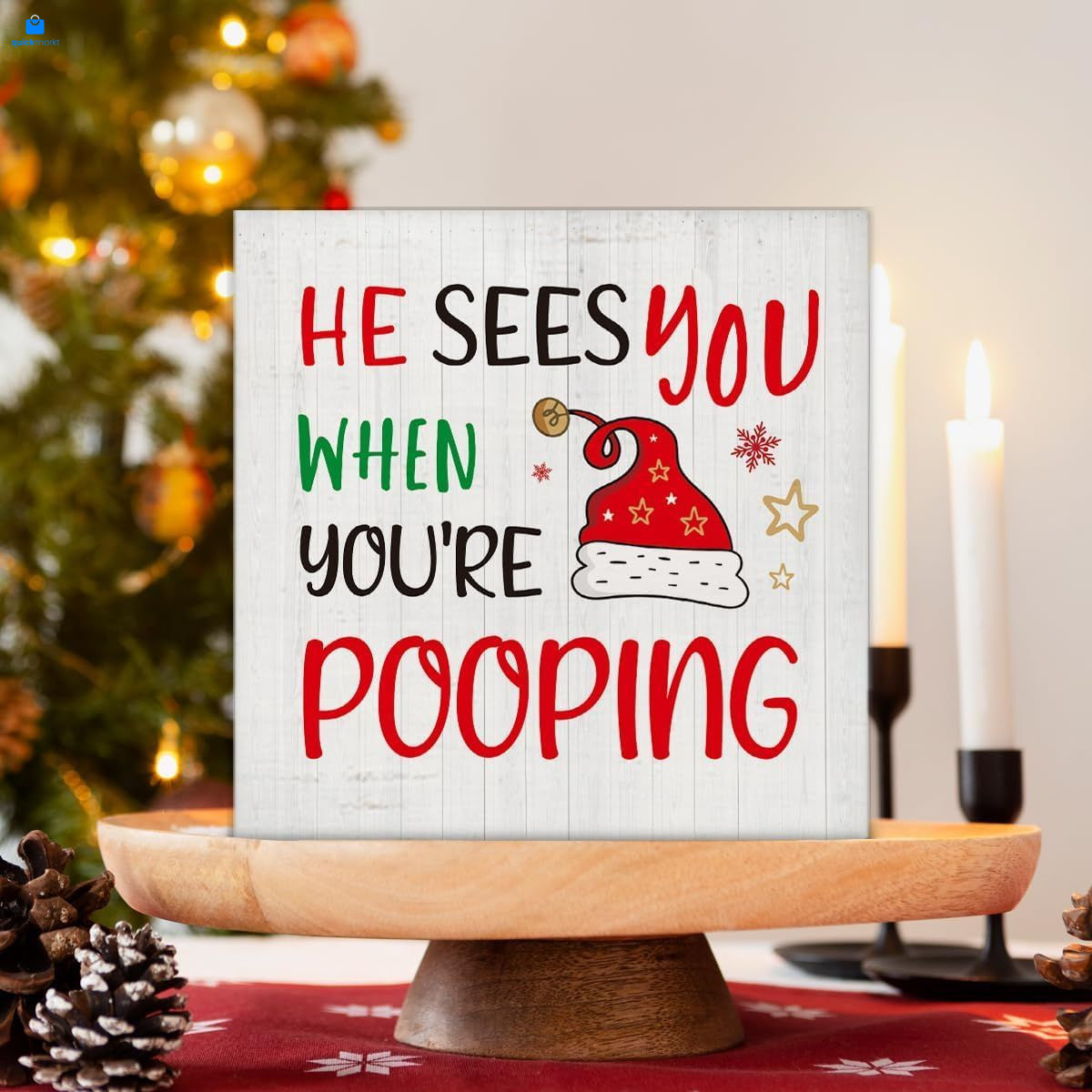 Christmas Bathroom Decorations - Funny Decor, He Sees You Pooping