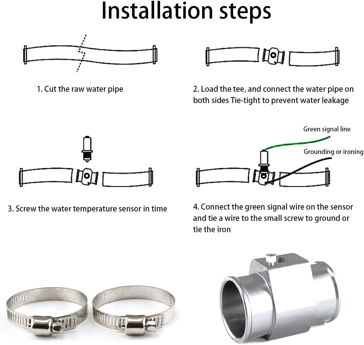 38mm Water Temp Joint Pipe Temperature Gauge Radiator Sensor Hose Adapter NEW
