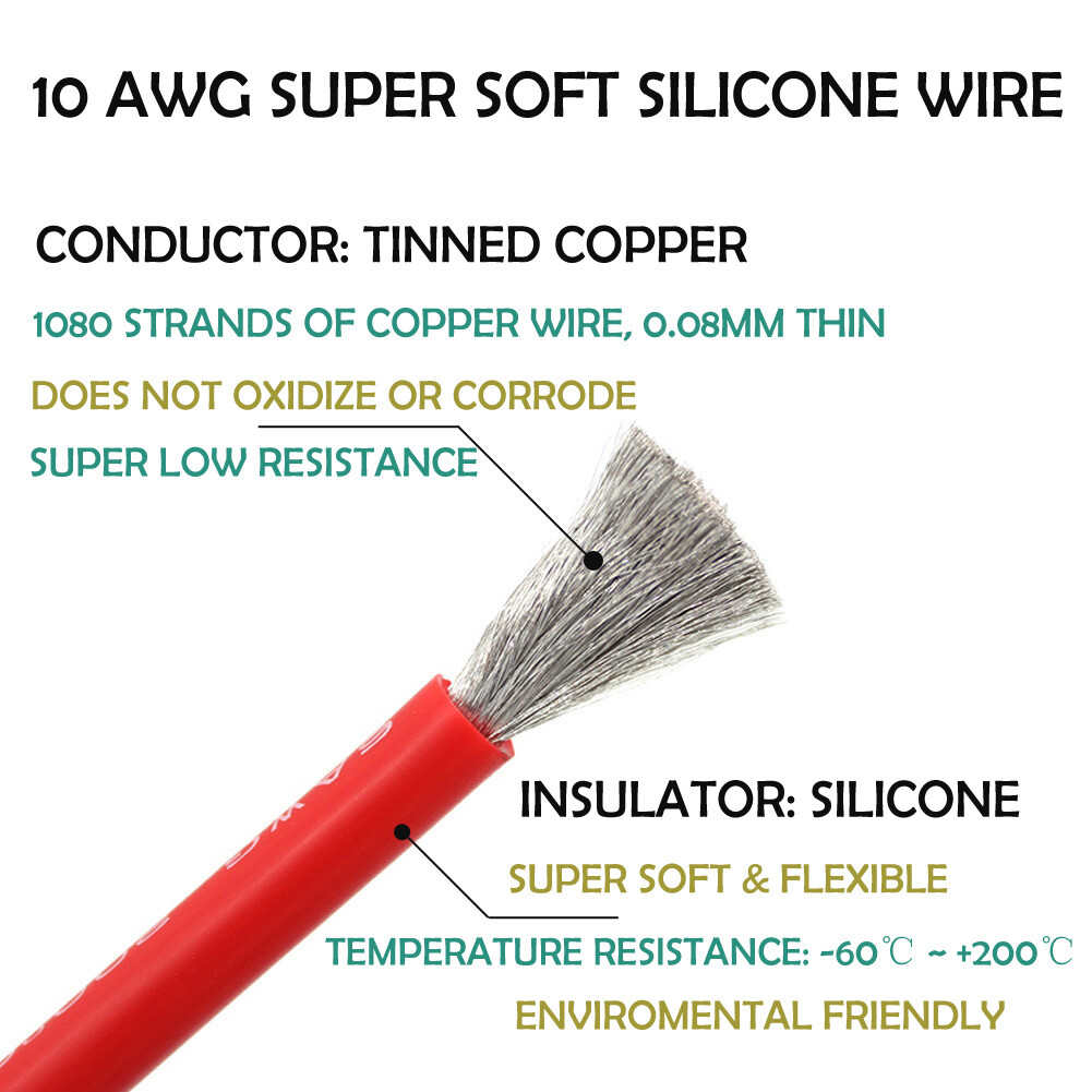 Pair Black + Red Solar Panel Extension Cable Silicon Wire Connector 10 AWG