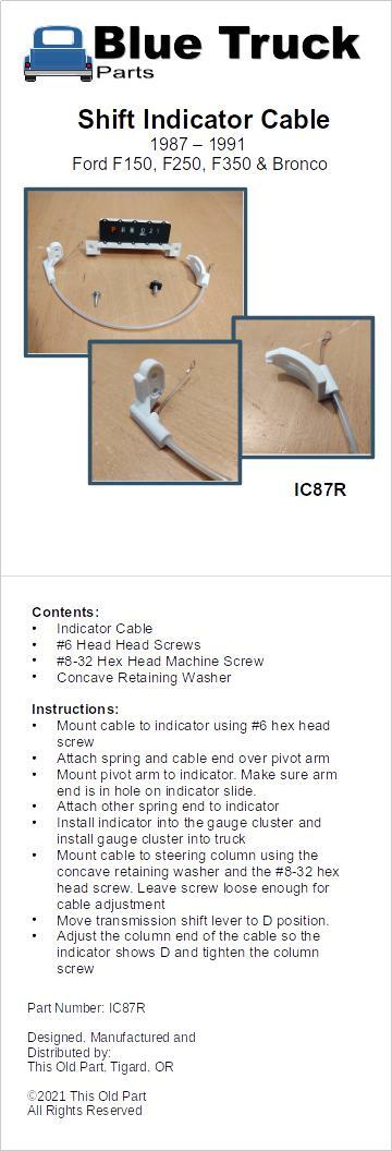 87-91 Shift Indicator Cable Ford F150 F250 F350 Bronco Auto Trans C6/E4OD/A4OD