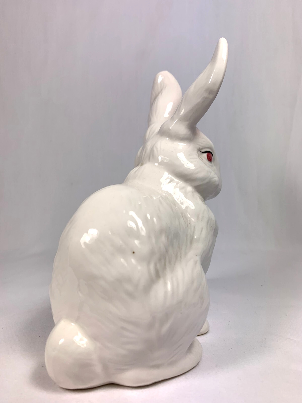 Easter Rabbit Figurine Pink Eyes & Ears Porcelain Propped Ears