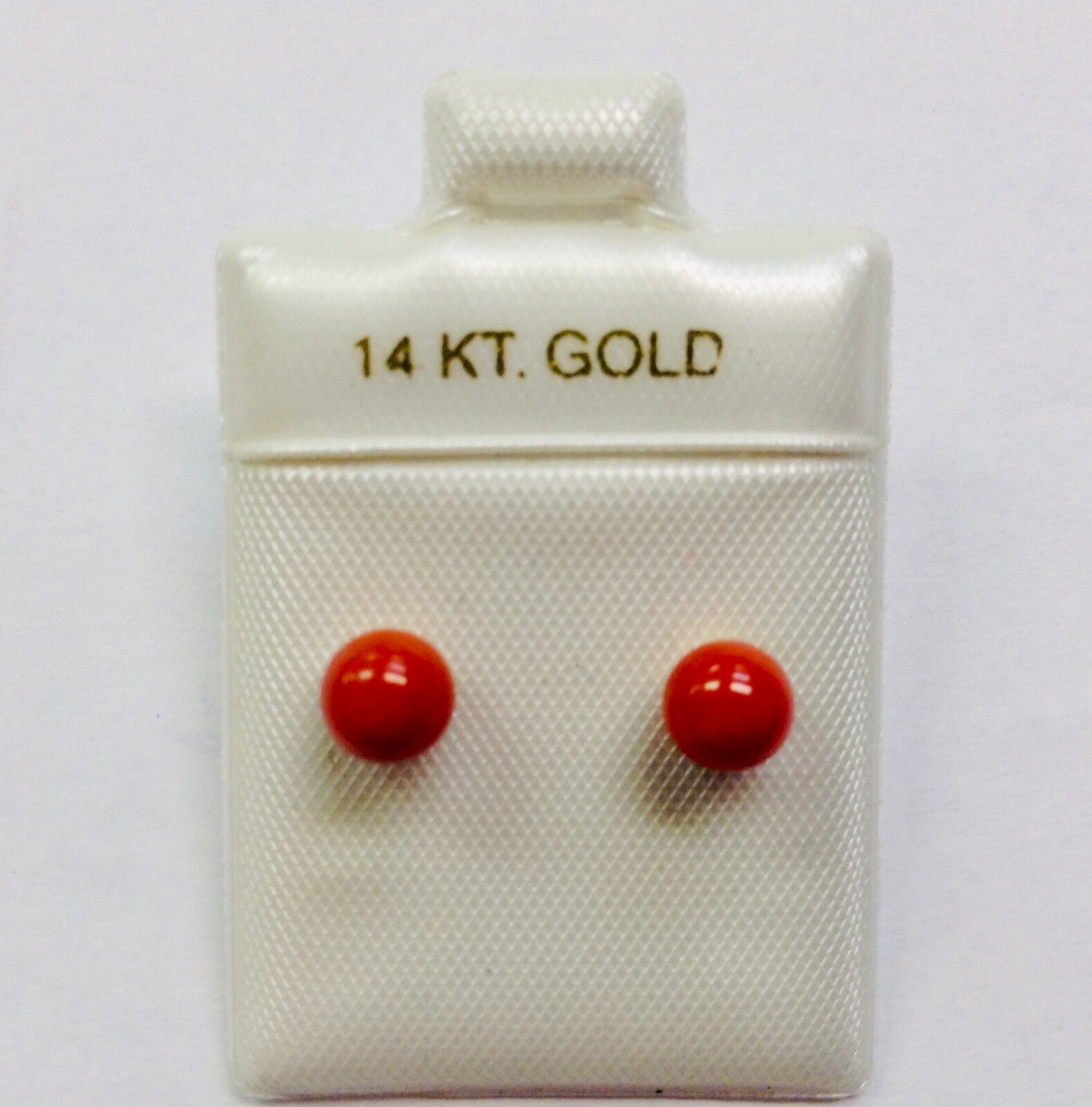 Small 14K Gold Genuine Natural Aka Red Coral 5 - 5.5 mm Ball Stud Earrings NEW