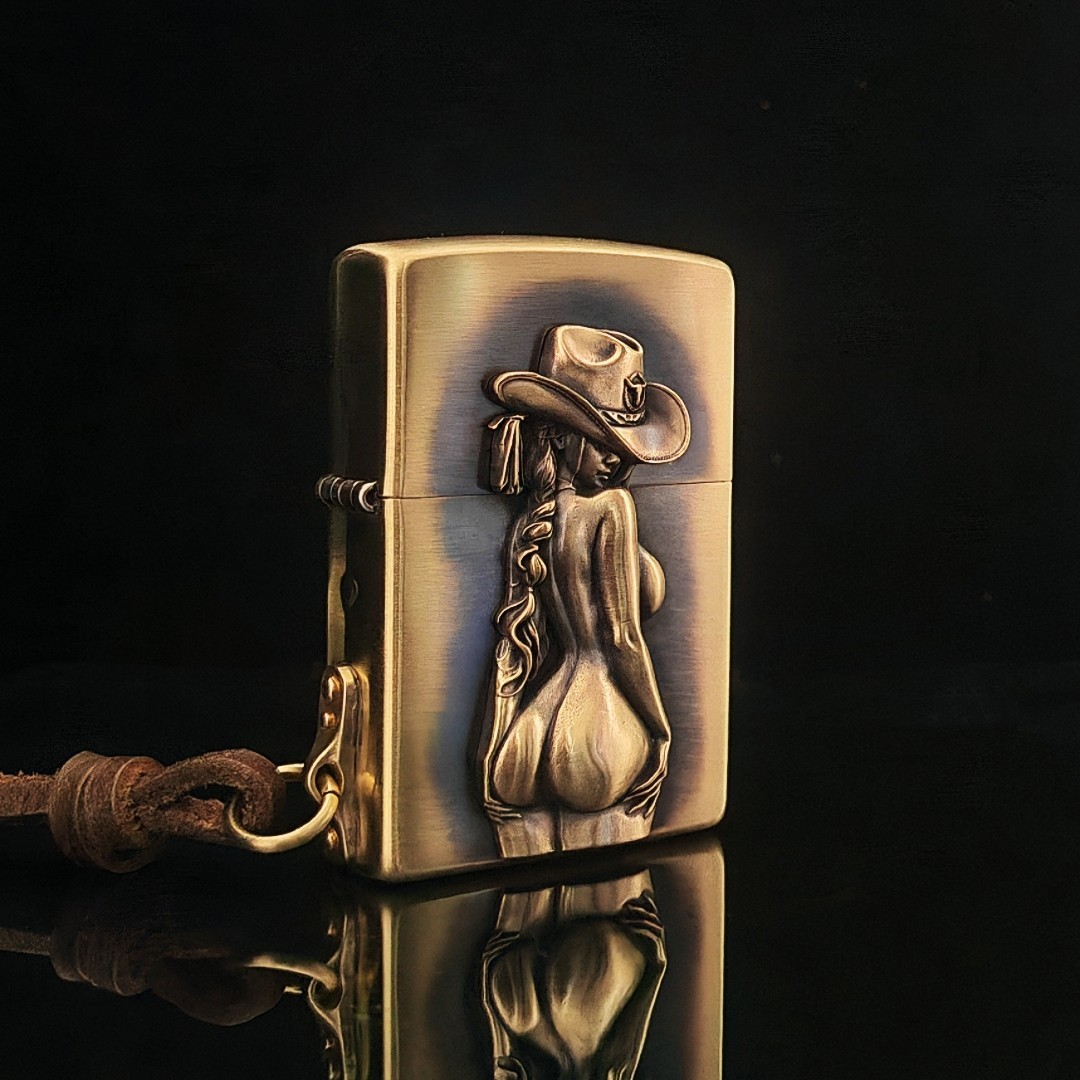 Pin Up Cowgirl Zippo Emblem with Keychain Gift For Him