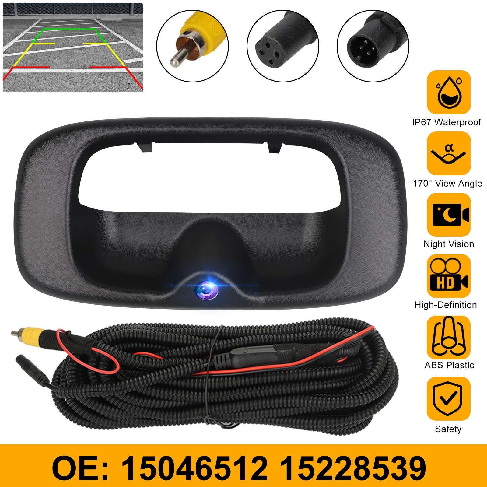 HD Tailgate Handle Backup Camera w/Wire for 1999-2006 Chevy Silverado GMC Sierra