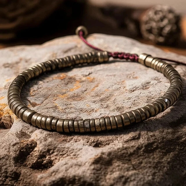 Natural Golden Pyrite Cube Beads Crystal Tibetan Bracelet