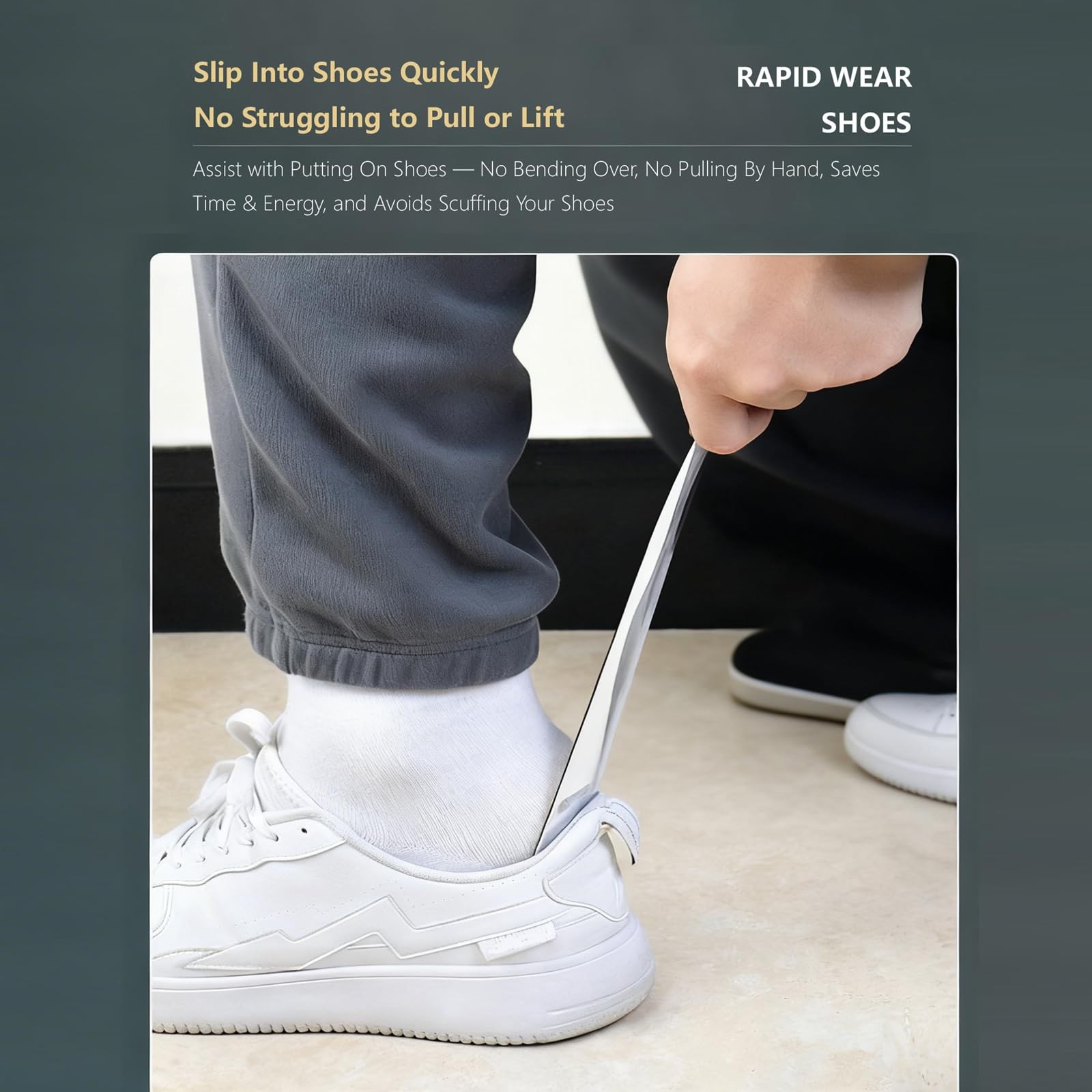 YIZIYAOH 11.8 inch Stainless Steel Shoe Horn, 2mm Thick, inch, Silver