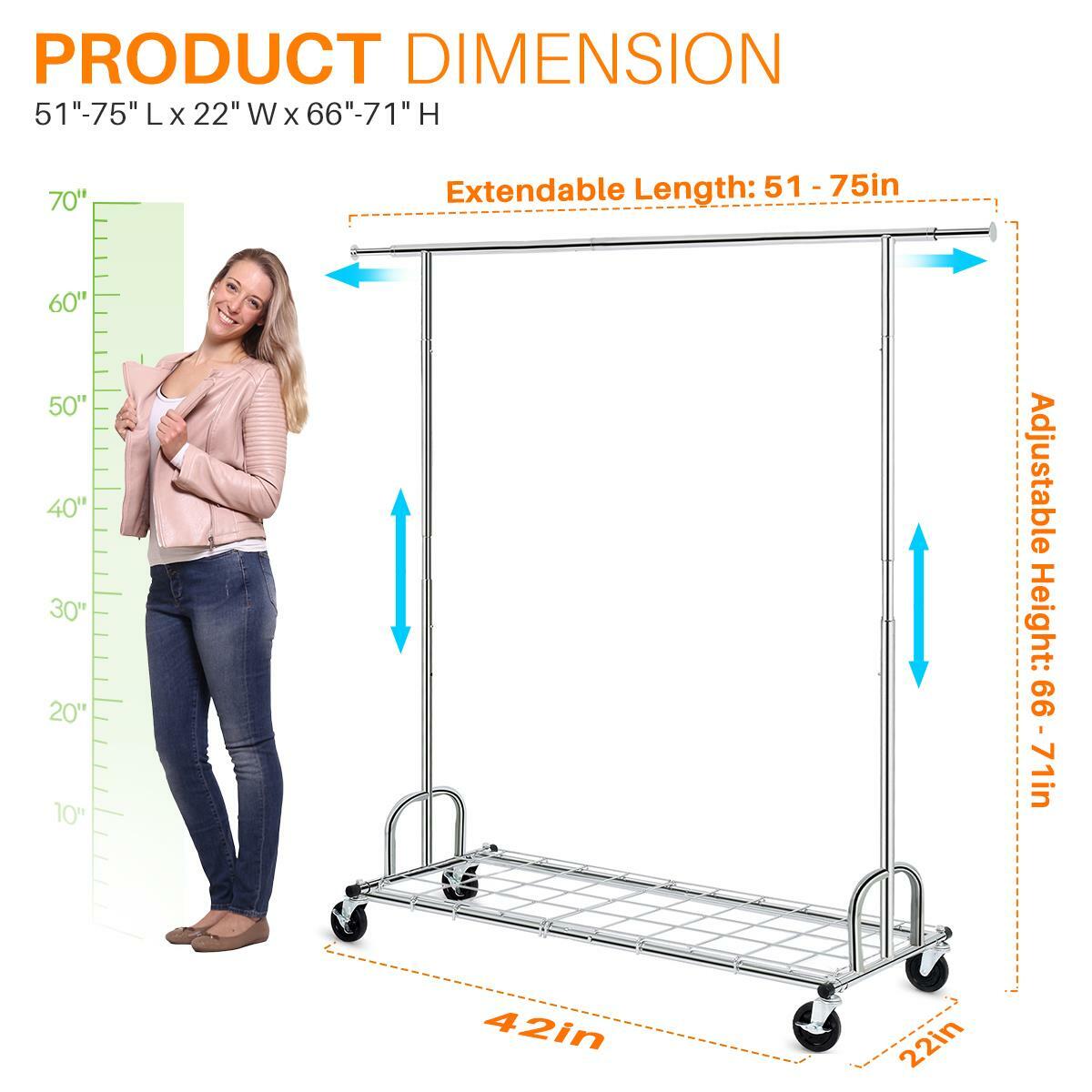3 in 1 450lbs Collapsible Rolling Heavy Duty Clothing Garment Rack with Shelves