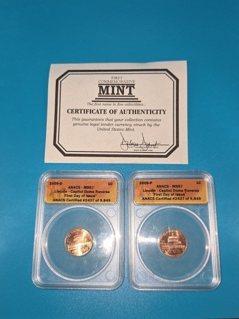 MS67 First Day Issue 2009 P & D Lincoln Capitol Dome Reverse Cent ANACS Graded