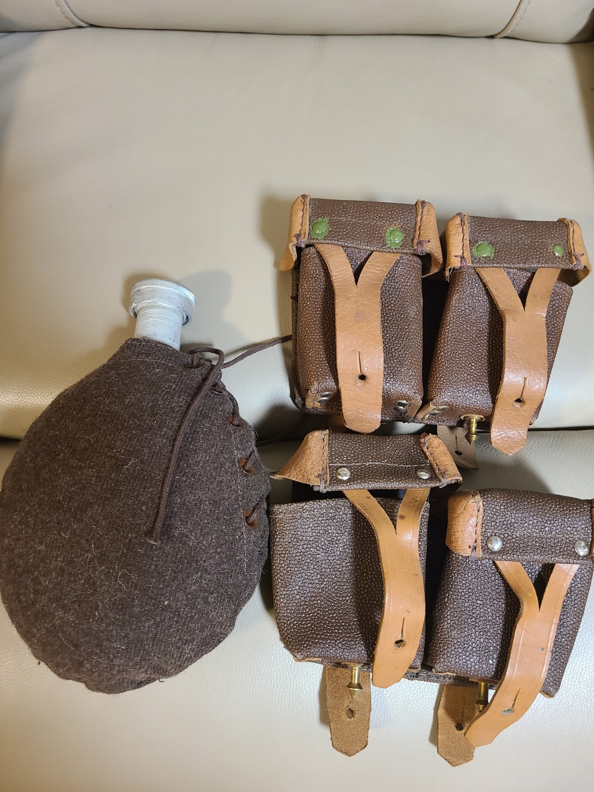 Vintage Mosin Nagant Ammo Pouch and Wool-Covered Canteen