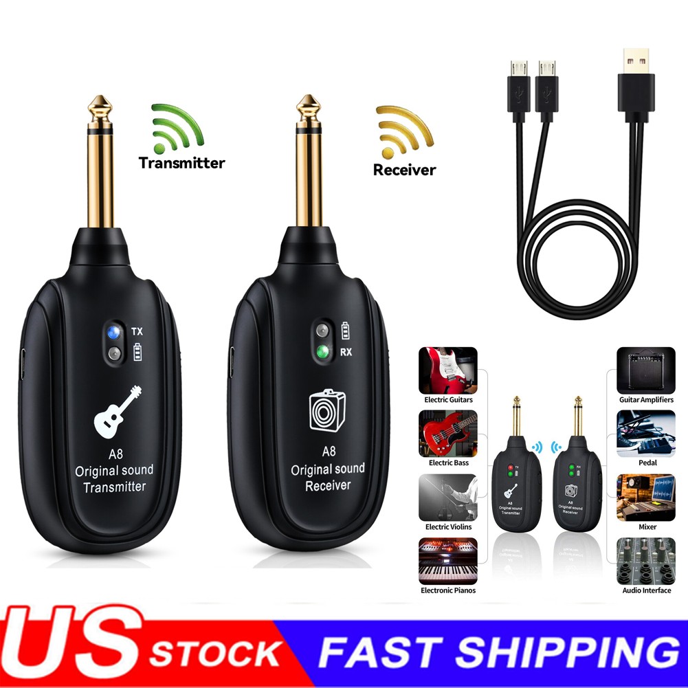 Wireless Guitar System Transmitter Receiver fit Guitar Bass Violin Digital 100ft