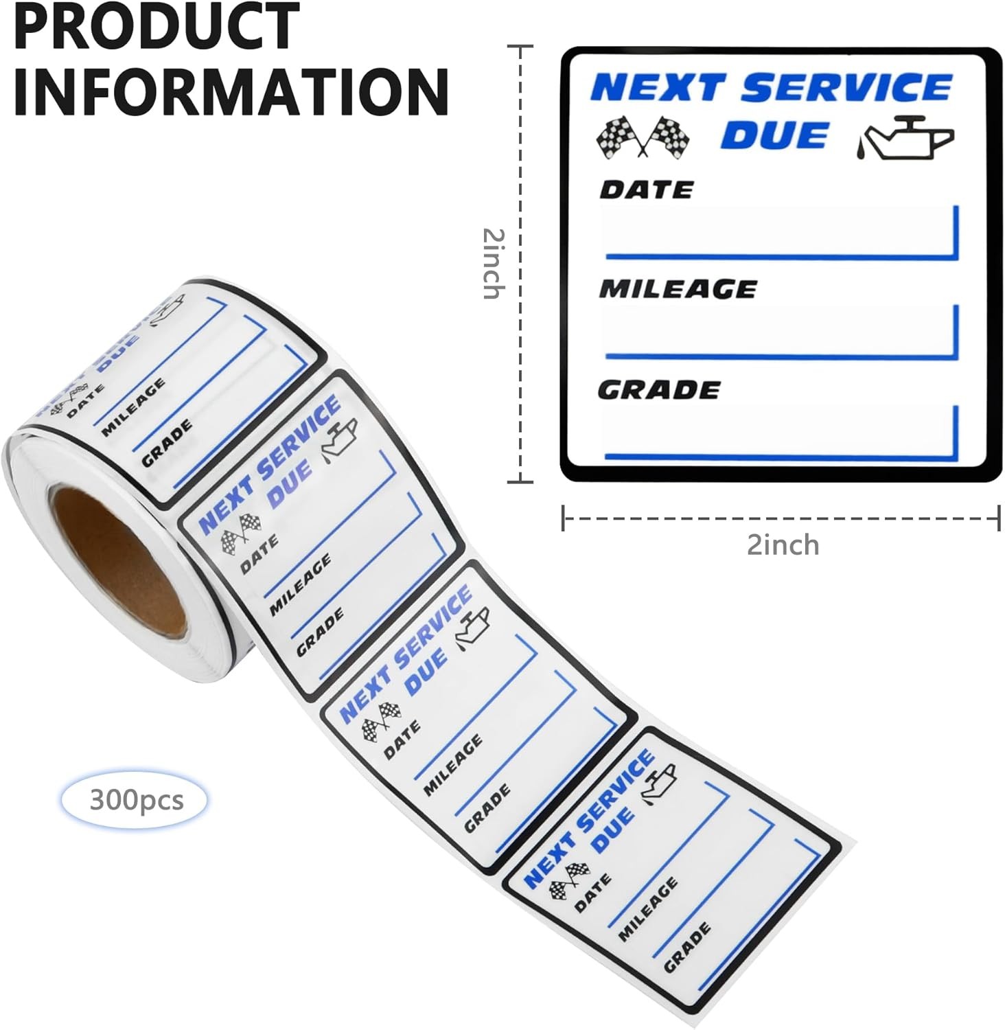 300PCS Car Oil Change Stickers 2x2 Removable Vinyl Next Service Due Labels *NEW*