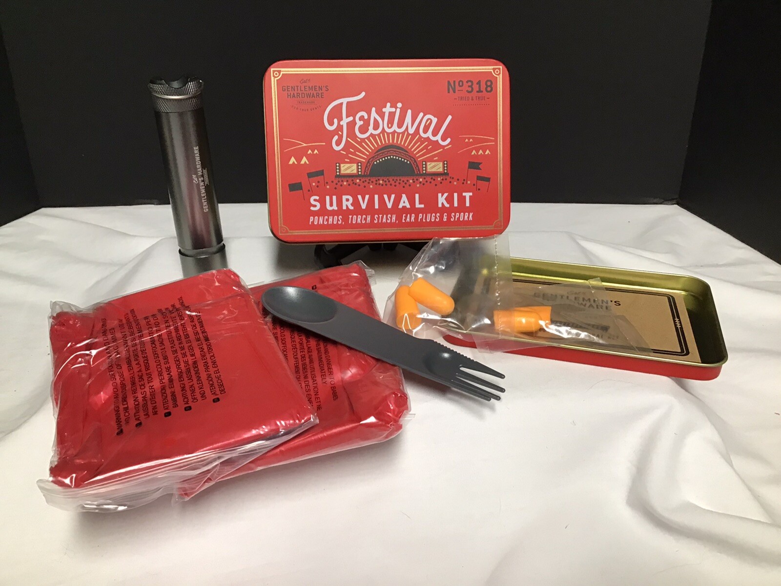 Gentlemen's Hardware Festival Concert Survival Kit Tin Earplugs Rain Poncho New