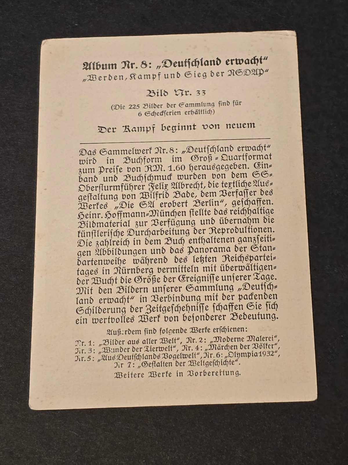 WWII German Third Reich AH Poster Cigarette Tobacco Card 1st edition! 1933