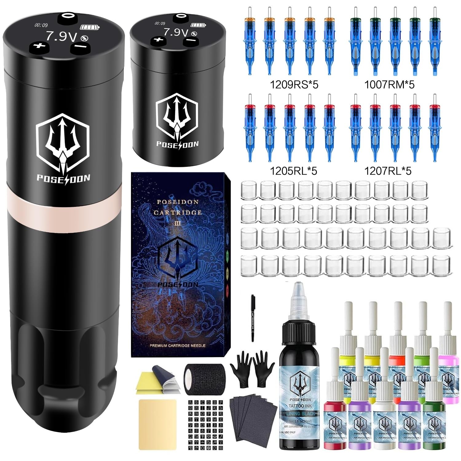 POSEIDON Cordless Rotary Tattoo Machine Kit with 20 Tattoo Cartridge Needles,...