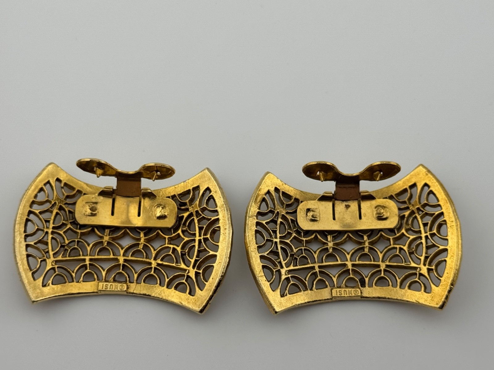 Vintage Musi Shoe Clips Gold Tone Signed