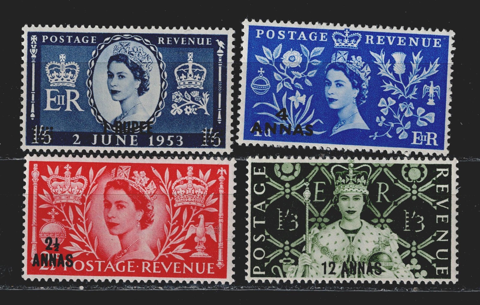 British India Royalty Queen Elizabeth Coronation set 1953 MNH A-6