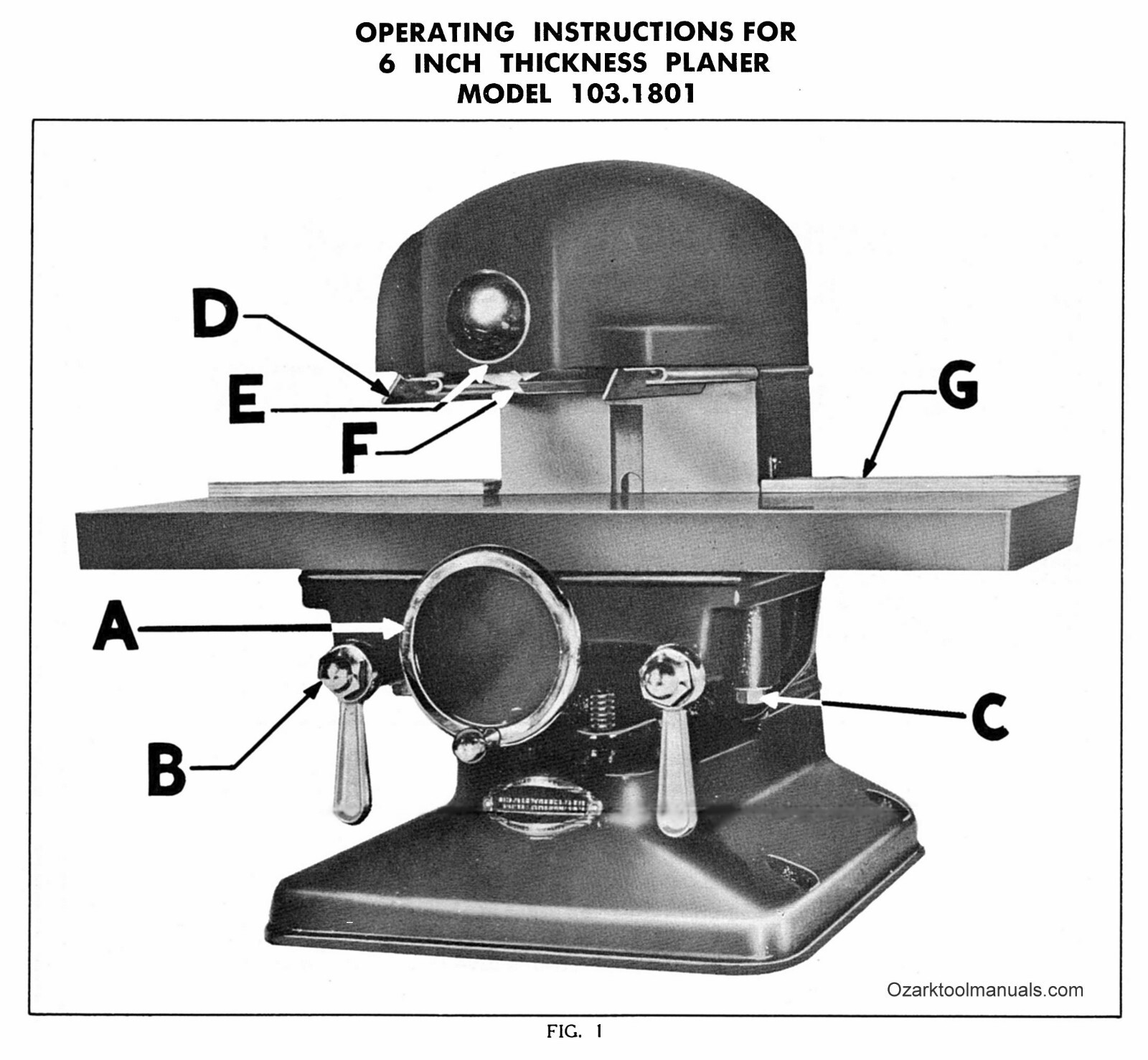 CRAFTSMAN 103.1801 Wood Thickness Planer Owners Instructions & Parts Manual 0859
