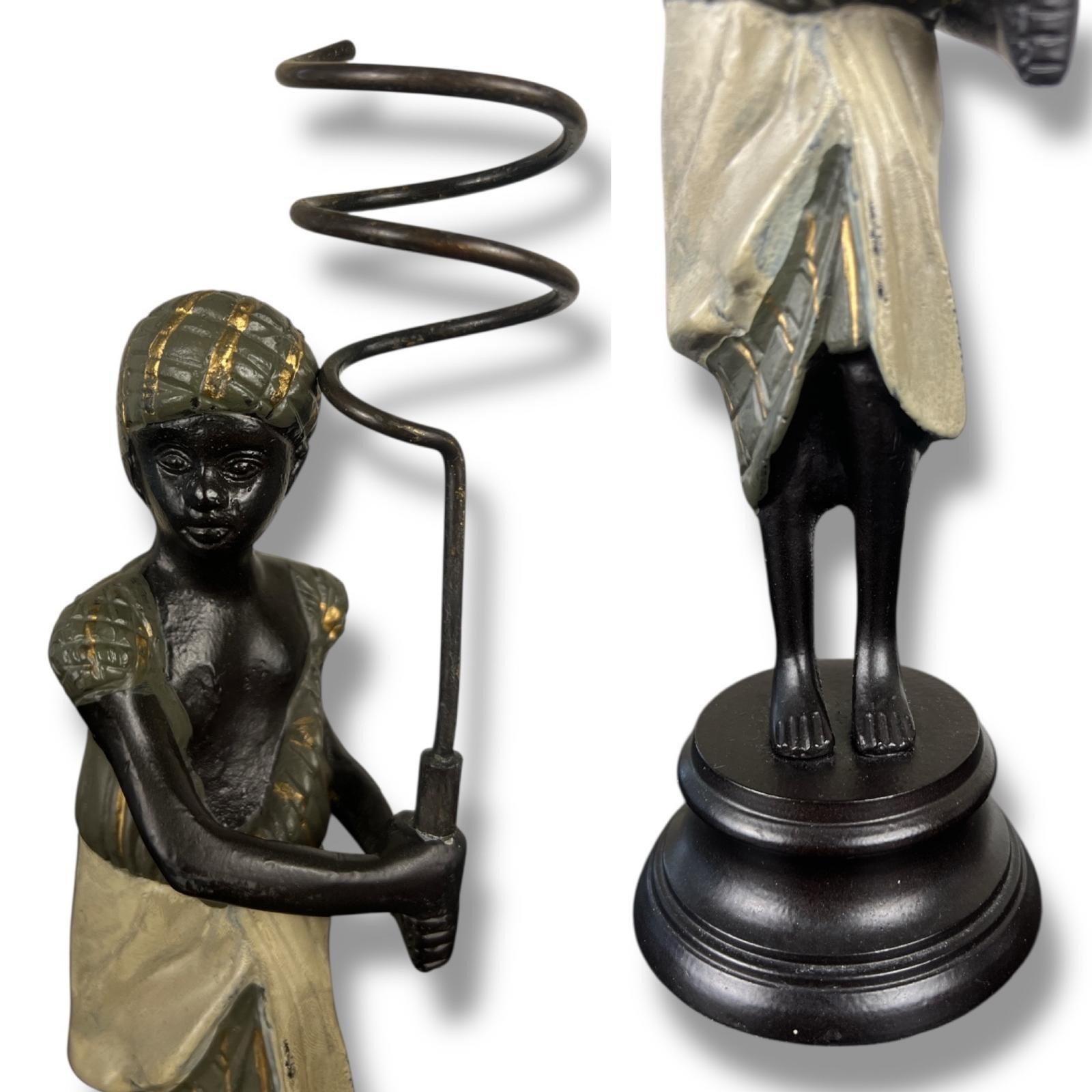 Bronze Blackamoor Nubian Statue Candle Holder Art Deco Hollywood Regency