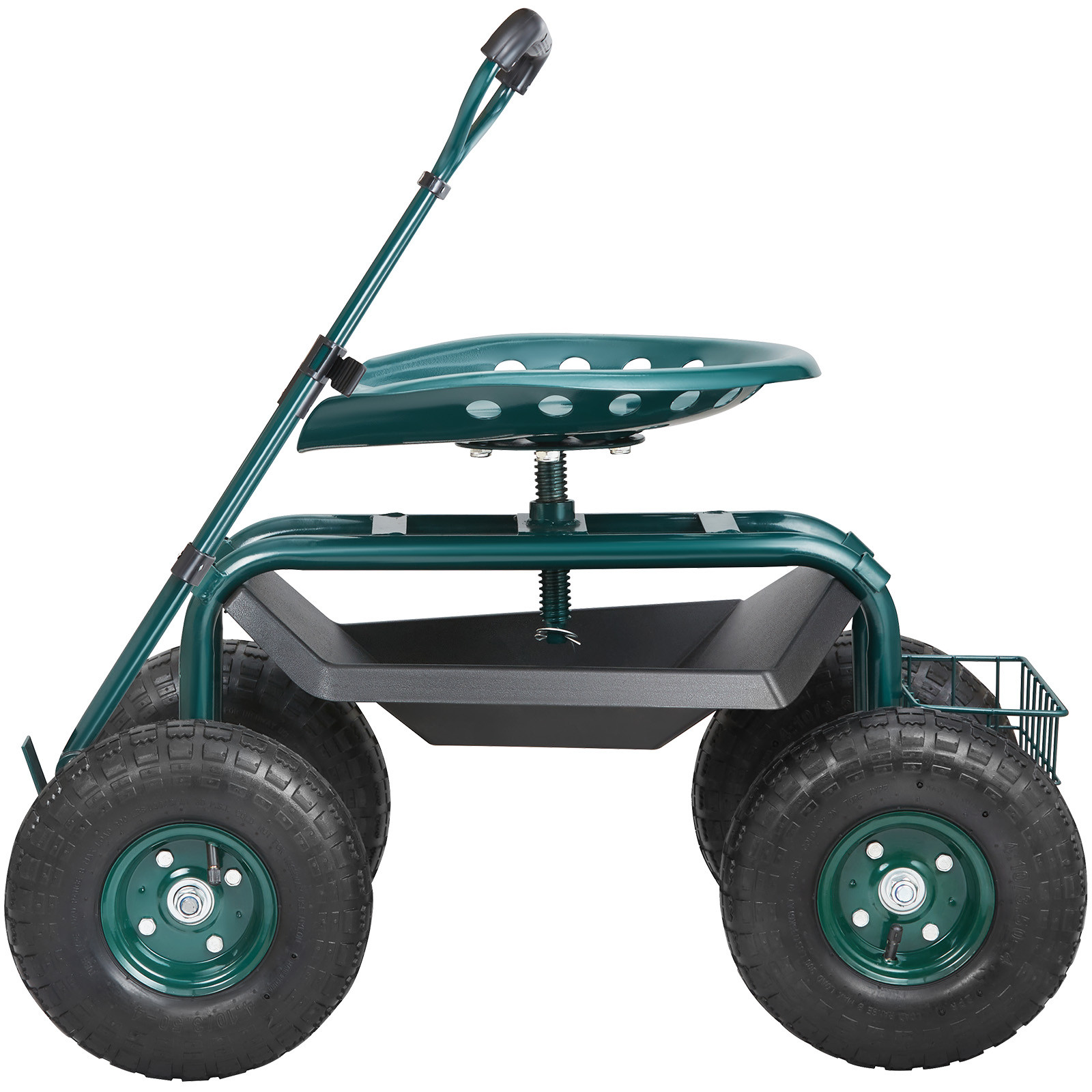 Rolling Garden Cart with Seat and Wheels Extendable Steer Handle Green
