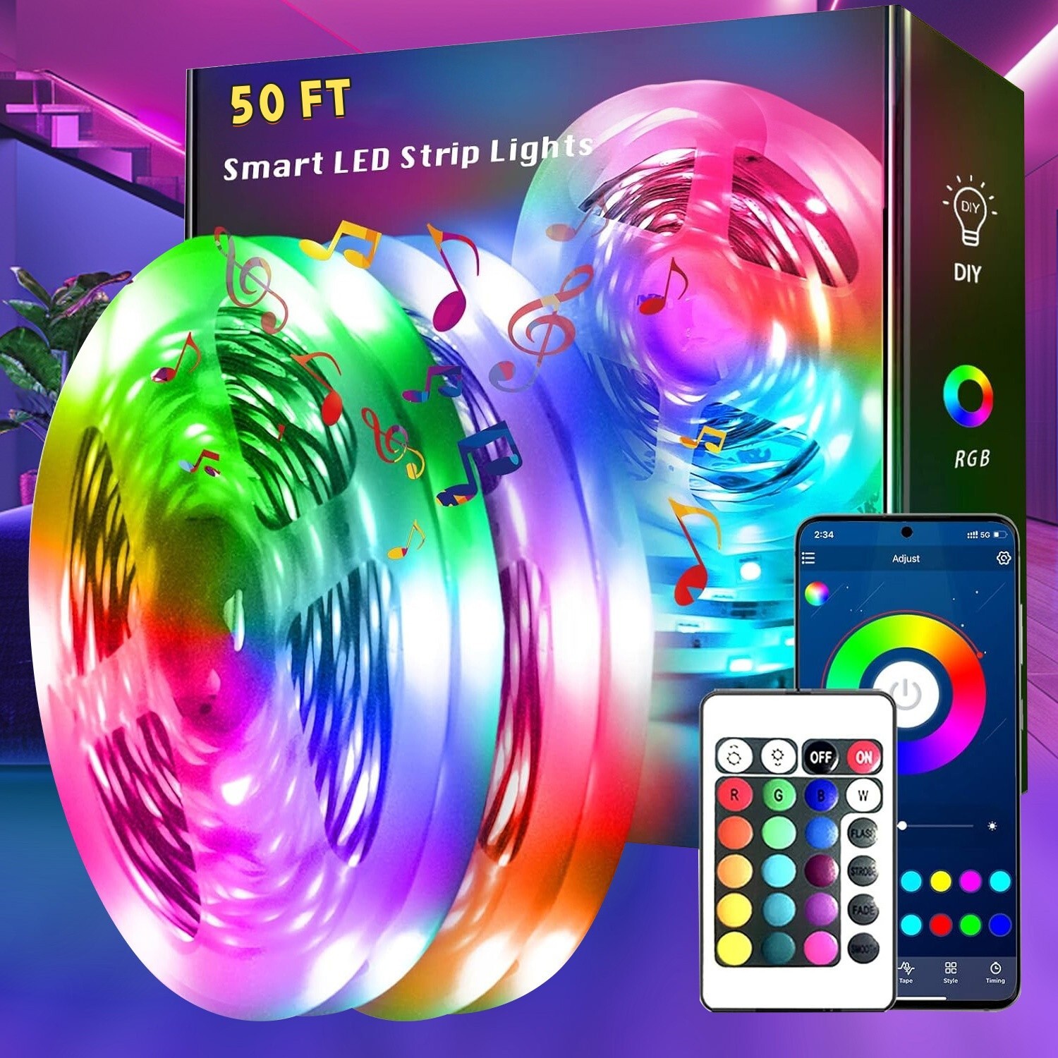 TJOY LED Strip Lights, Smart Light with App Remote Control, RGB LED Lights for