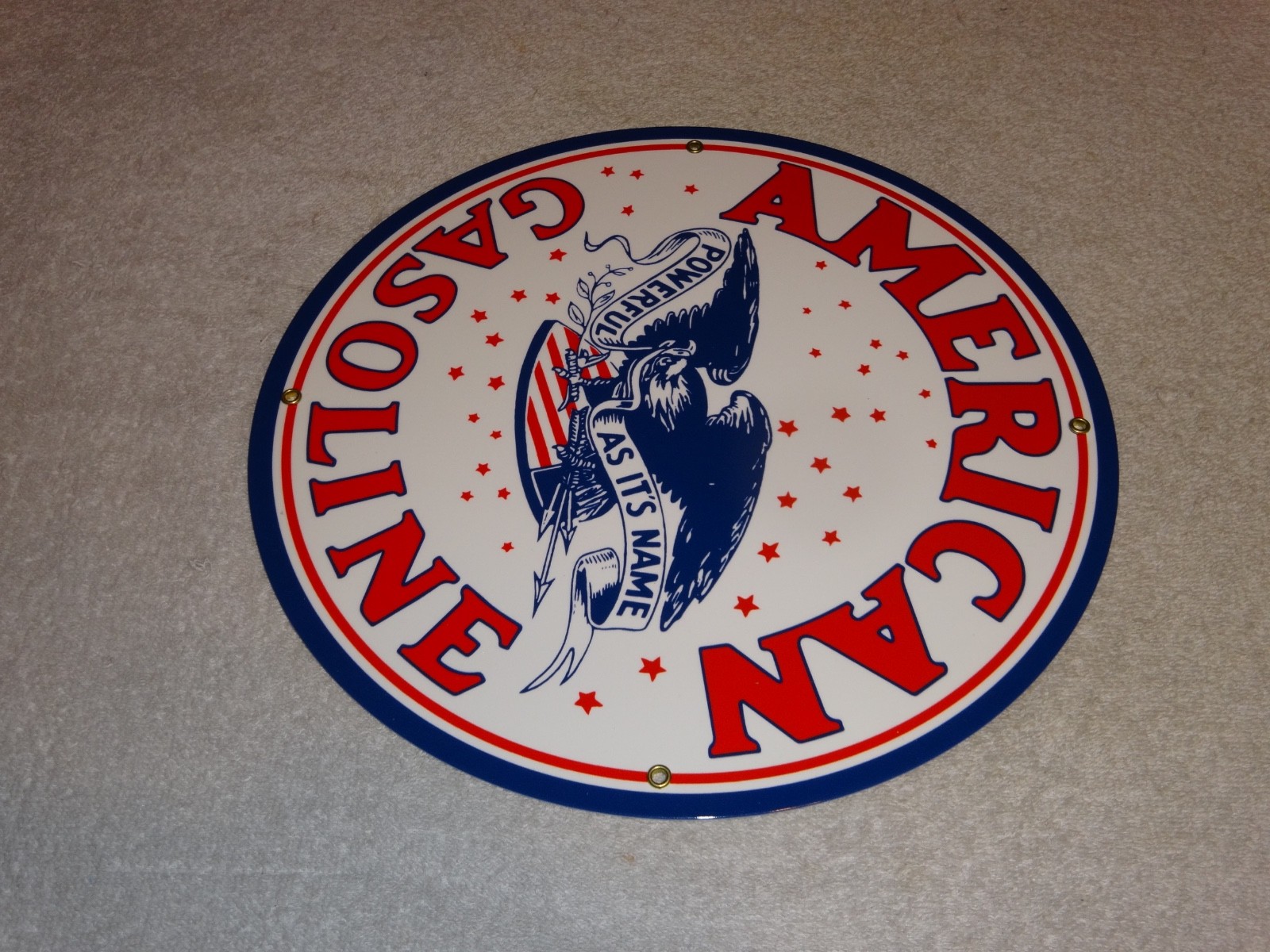 VINTAGE AMERICAN GASOLINE POWERFUL EAGLE 11 3/4" PORCELAIN METAL GAS & OIL SIGN