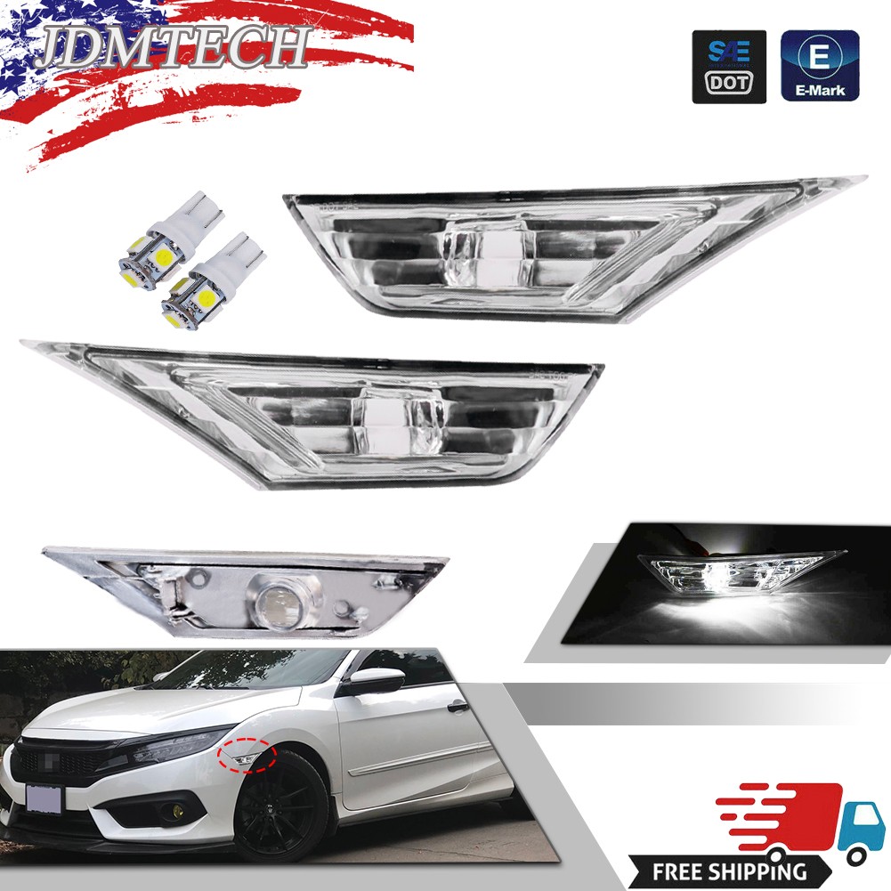 Pair Clear LED Side Lamp Turn Marker Signal Light For Honda Civic 2016-20 2021