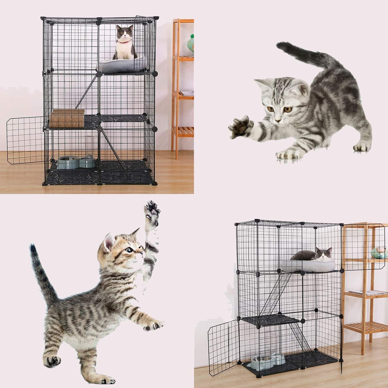 3 Tier Large Folding Collapsible Pet Cat Wire Cage For Indoor Outdoor Play Sleep