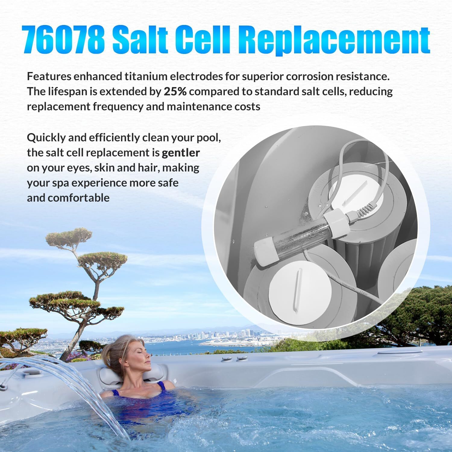 76078 Scepter Salt Cell for Hot Spring ACE Spas 25% Larger Plate Area 1HTWSEP01