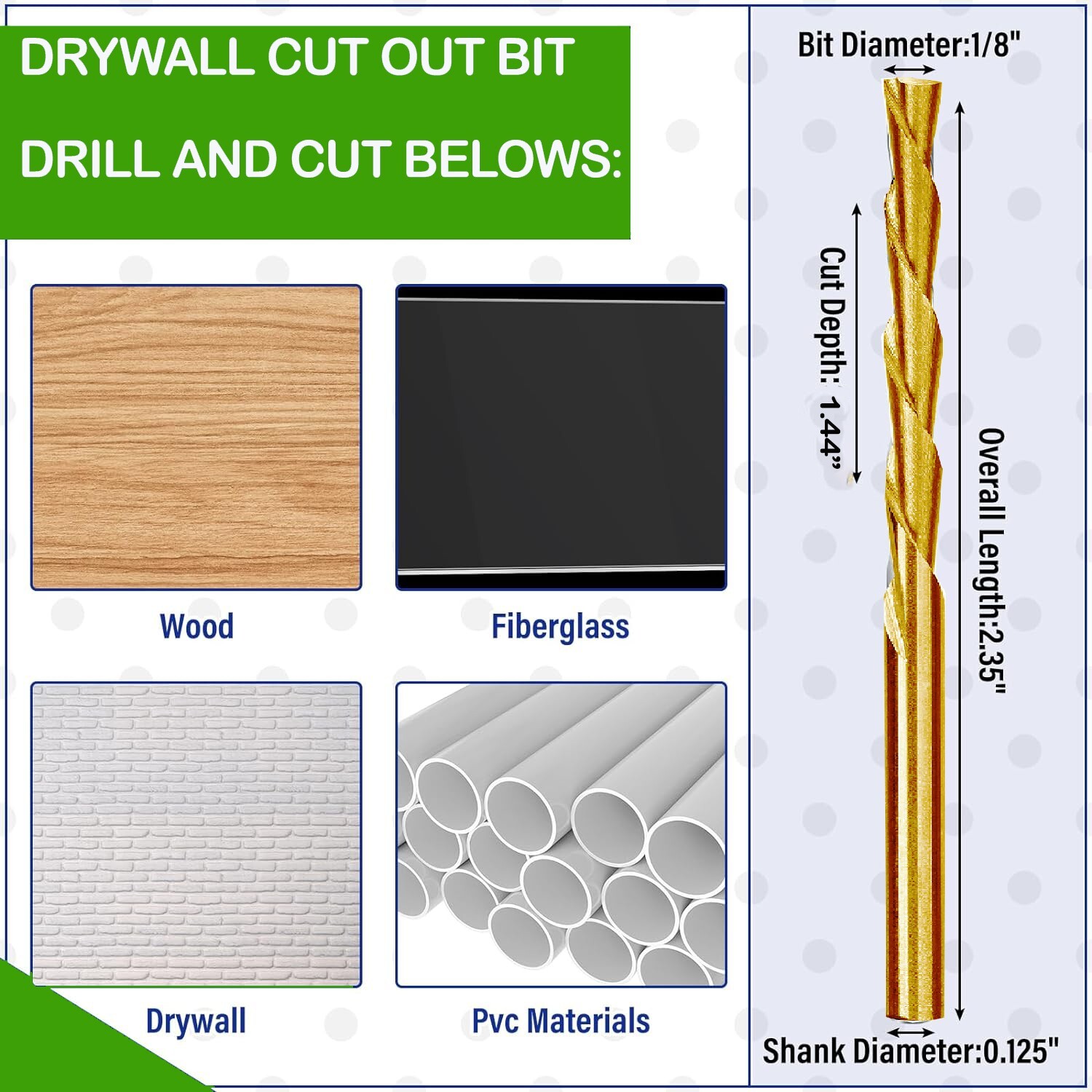 Drywall Cut out Bit 1/8" Sabre Point Cutout Bit Titanium Router Drill Bit -10Pcs