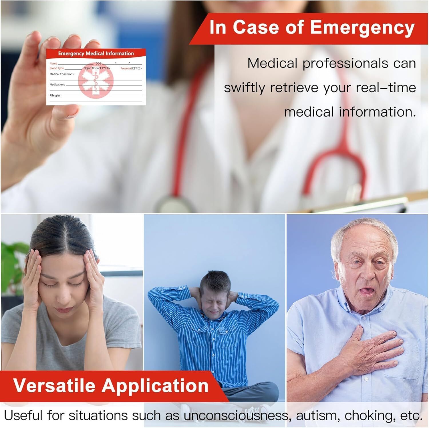 [10 Pack] Emergency Medical Information ID Card Emergency Contact ID Card