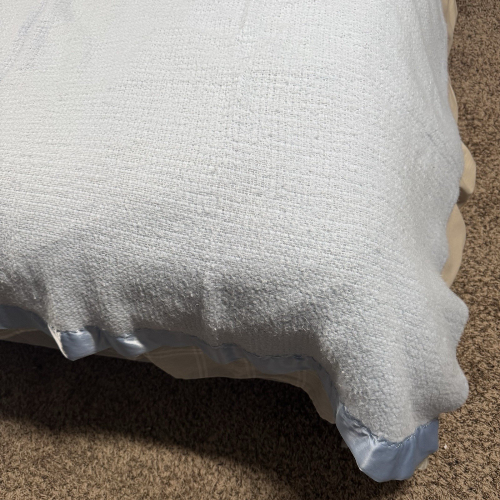 VTG Blue Blanket Thermal Waffle Weave Soft Satin Trim Cannon Mills Co 72x82