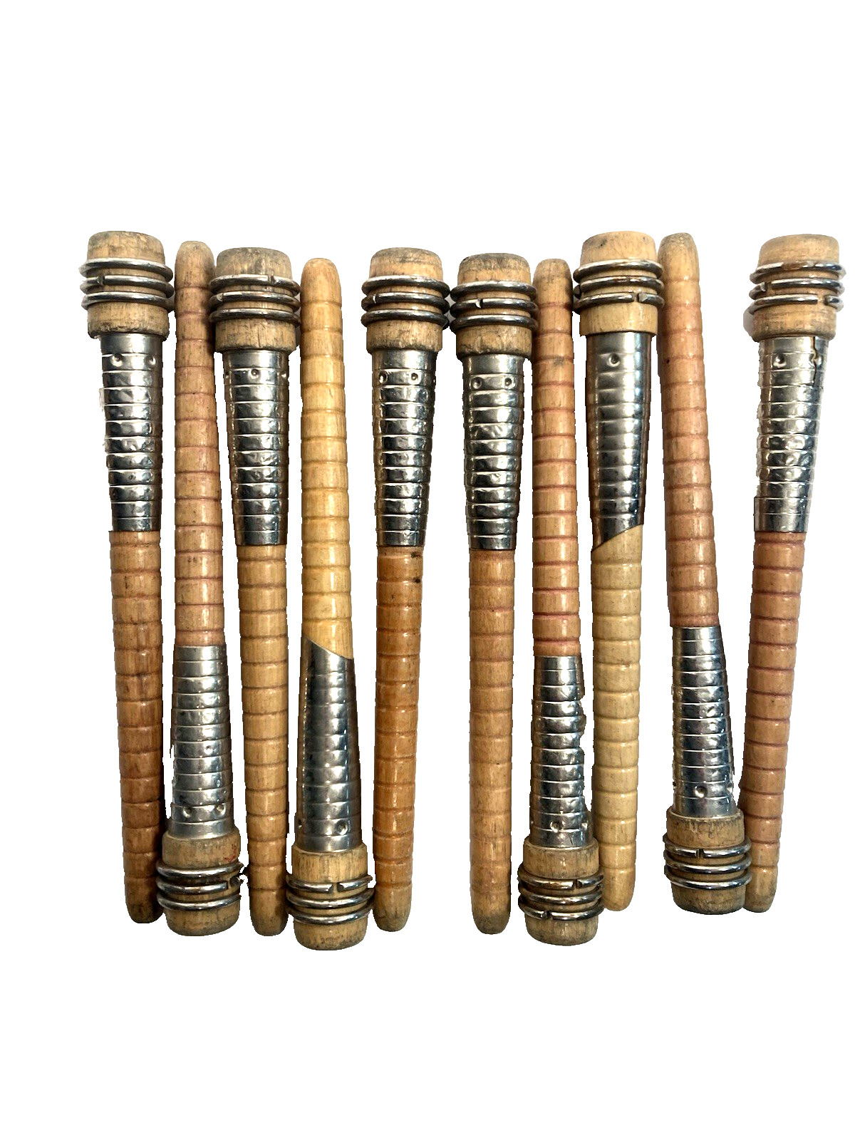 Wood quills, spindles, bobbins, 7" SILVER SLEEVES, Wooden Quills Lot-10