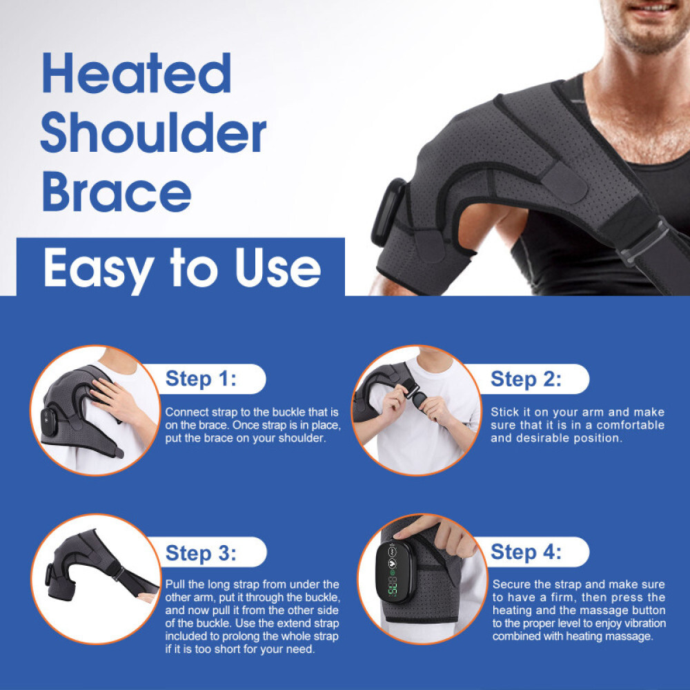 Electric Heated Shoulder Joint Brace Support with Vibration Relief Pain Massager