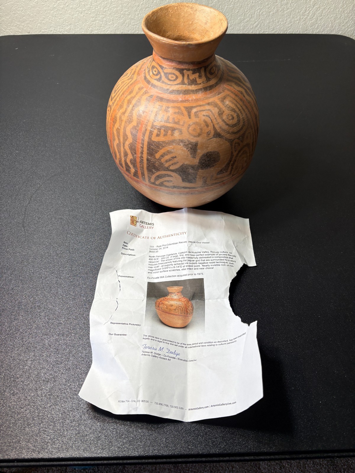 RARE Pre-Columbian Recuay Jaguar-God Vessel w Authenticity & Provenance