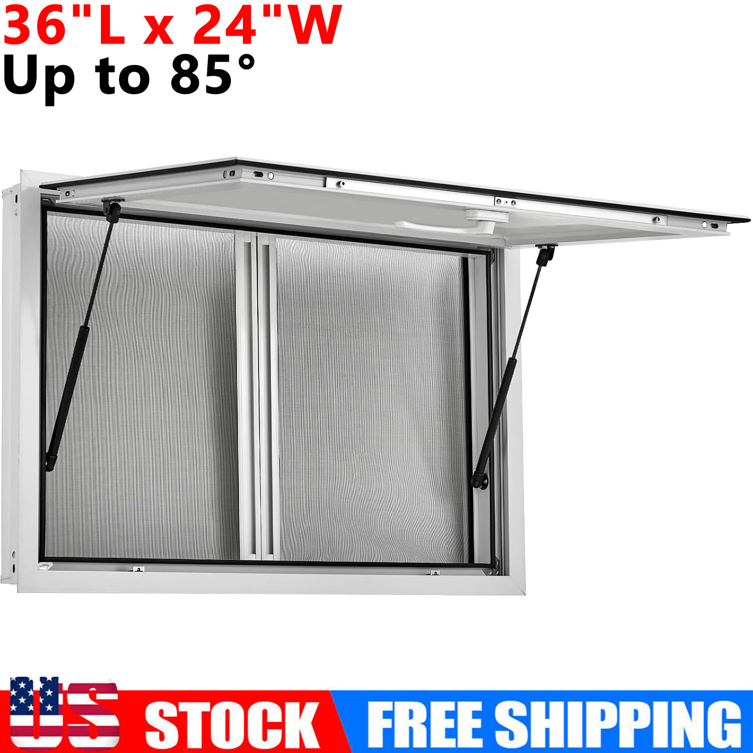 36"L x 24"W Concession Stand Serving Window with Awning Door & Sliding Windows