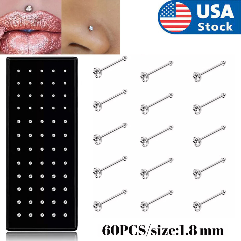 60X Stainless Steel Nose Stud Rings Body Piercing Pin 1.8mm Jewelry