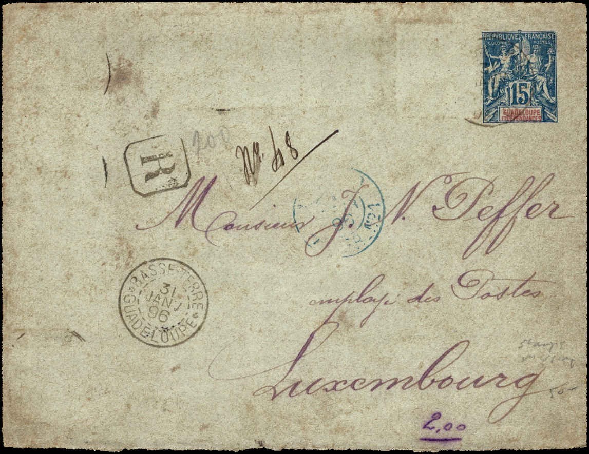 Guadeloupe 1896 Cover to Luxembourg Colonial Postal History