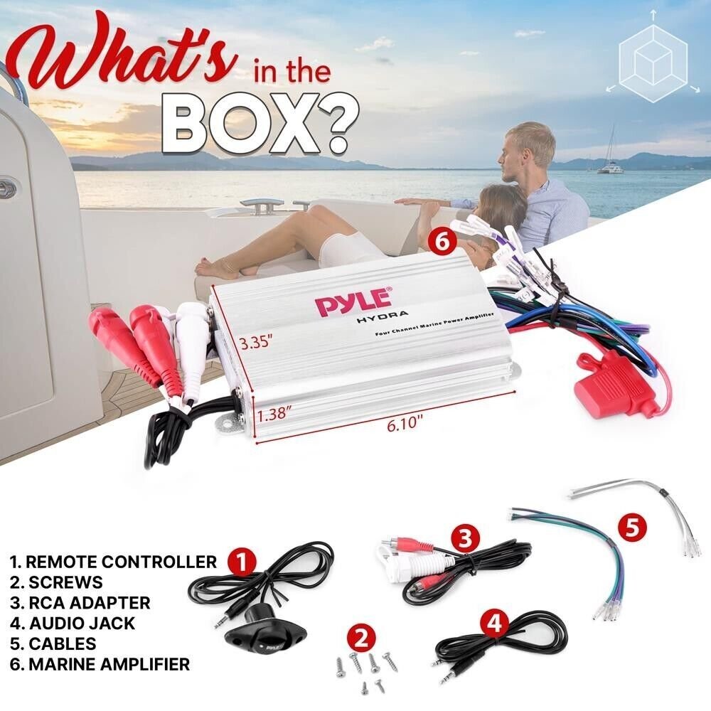 Pyle PLMRMP3A 800W 4-Channel Waterproof MP3/iPod Marine Power Amplifier