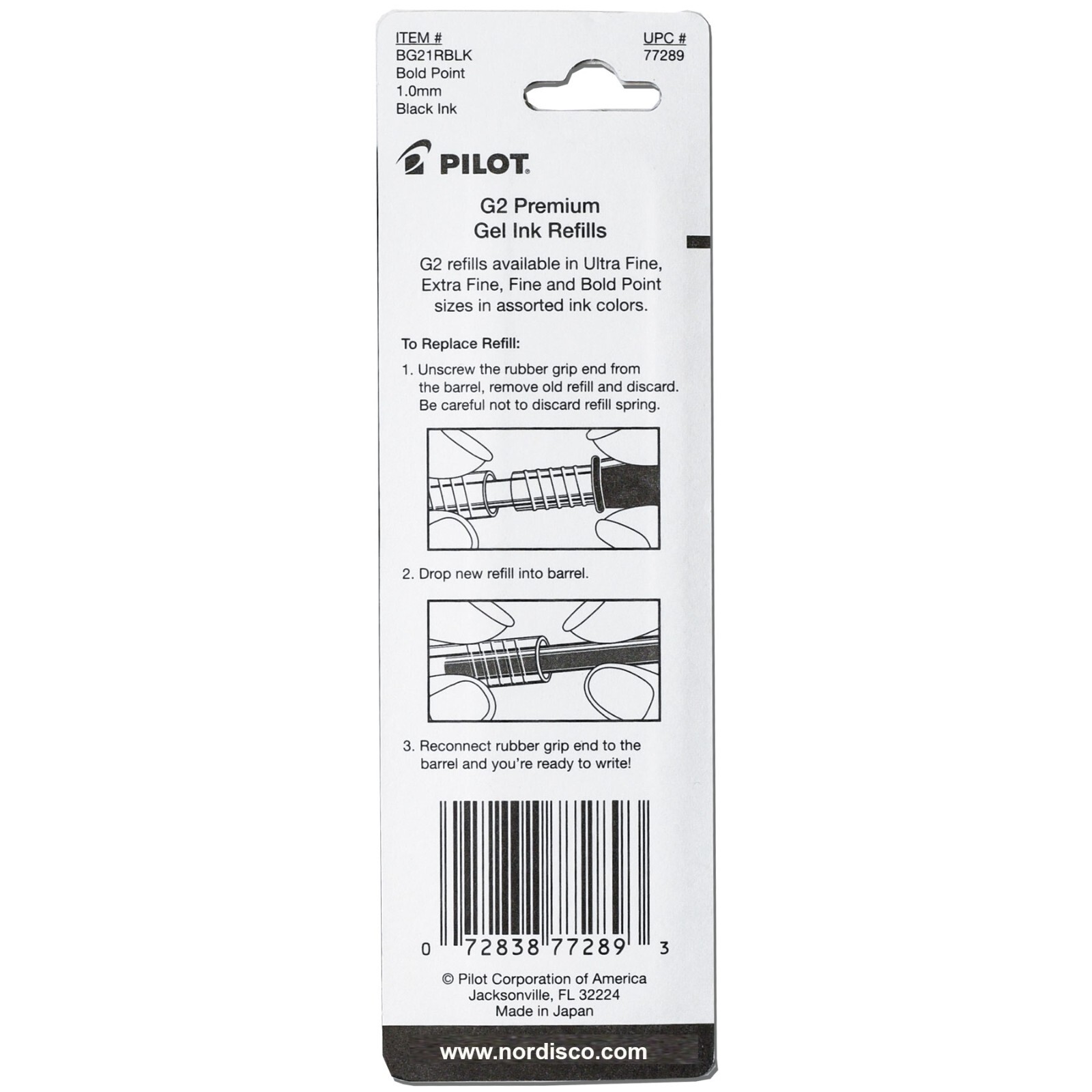 Pilot 77289 G2 Refills 1.0mm Bold Point, Black Gel Ink, 6 Packs of 2 Refills