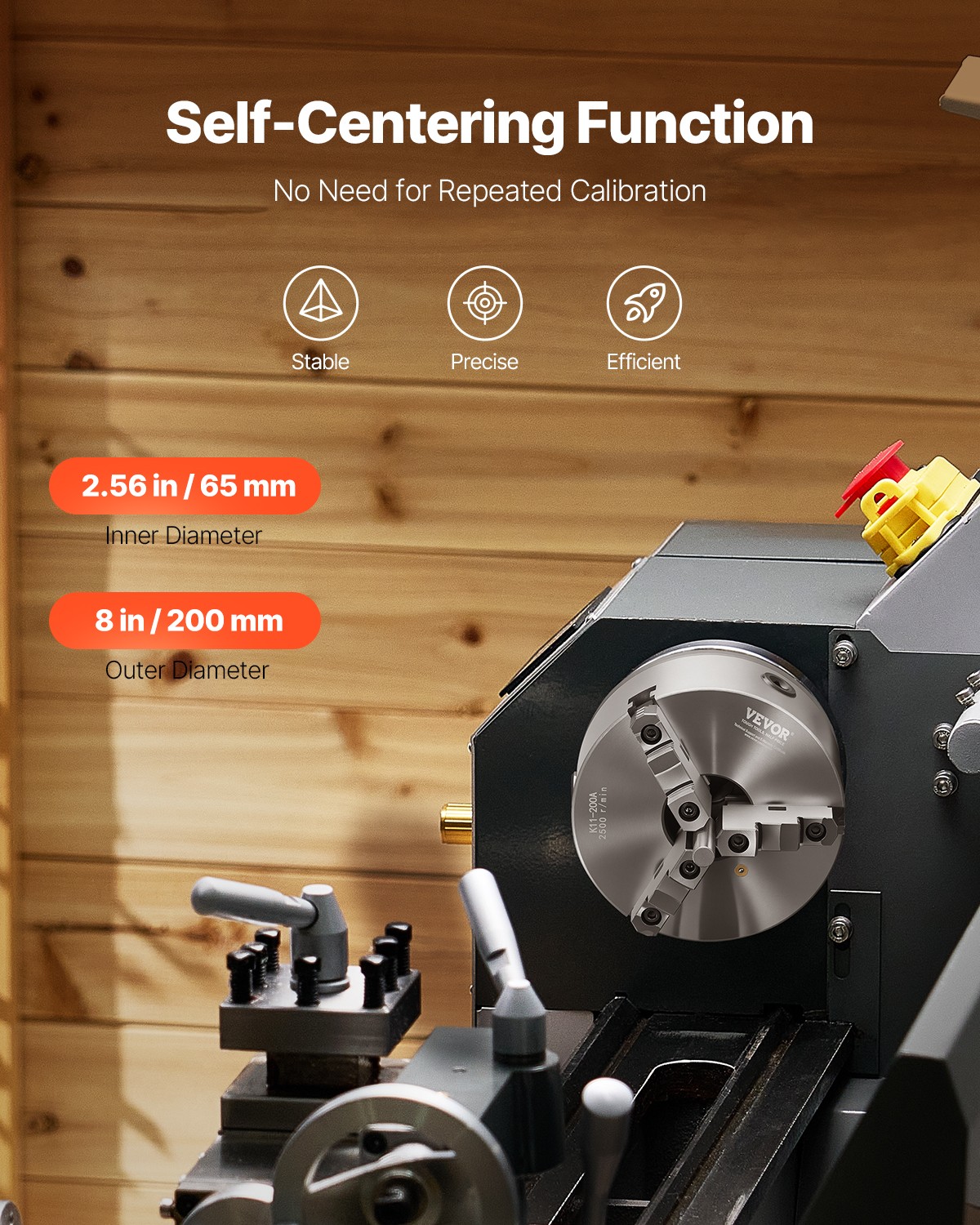 VEVOR 8 Inch 3-Jaw Self-Centering Lathe Chuck with 2 1/4 in-8 Threaded Backing