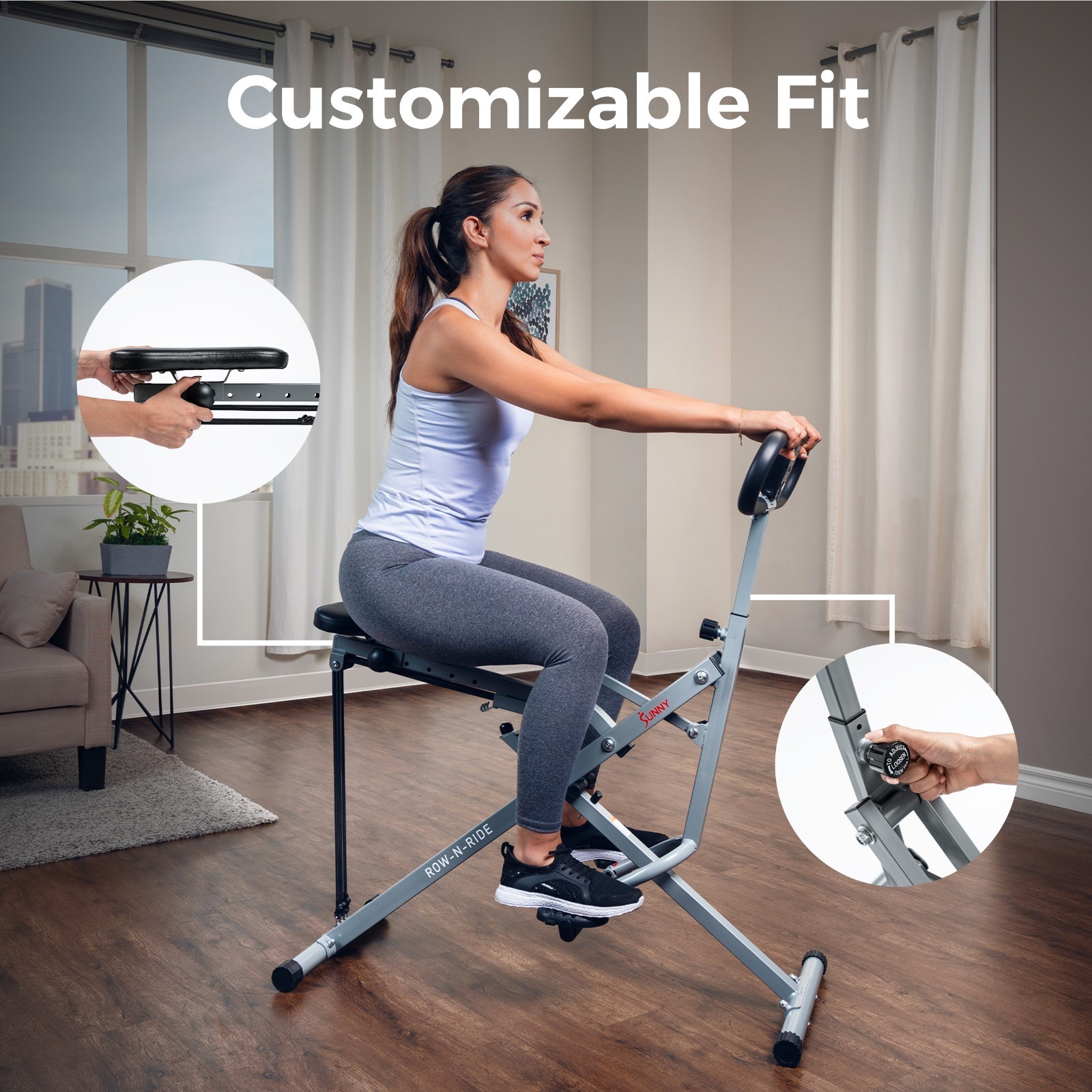 Sunny Health & Fitness Squat Assist Trainer Smart Upright Row-N-Ride Exerciser