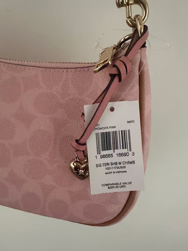 COACH CEA20 Teri Shoulder Bag Signature Canvas With Charms Gold/Powder Pink #JB