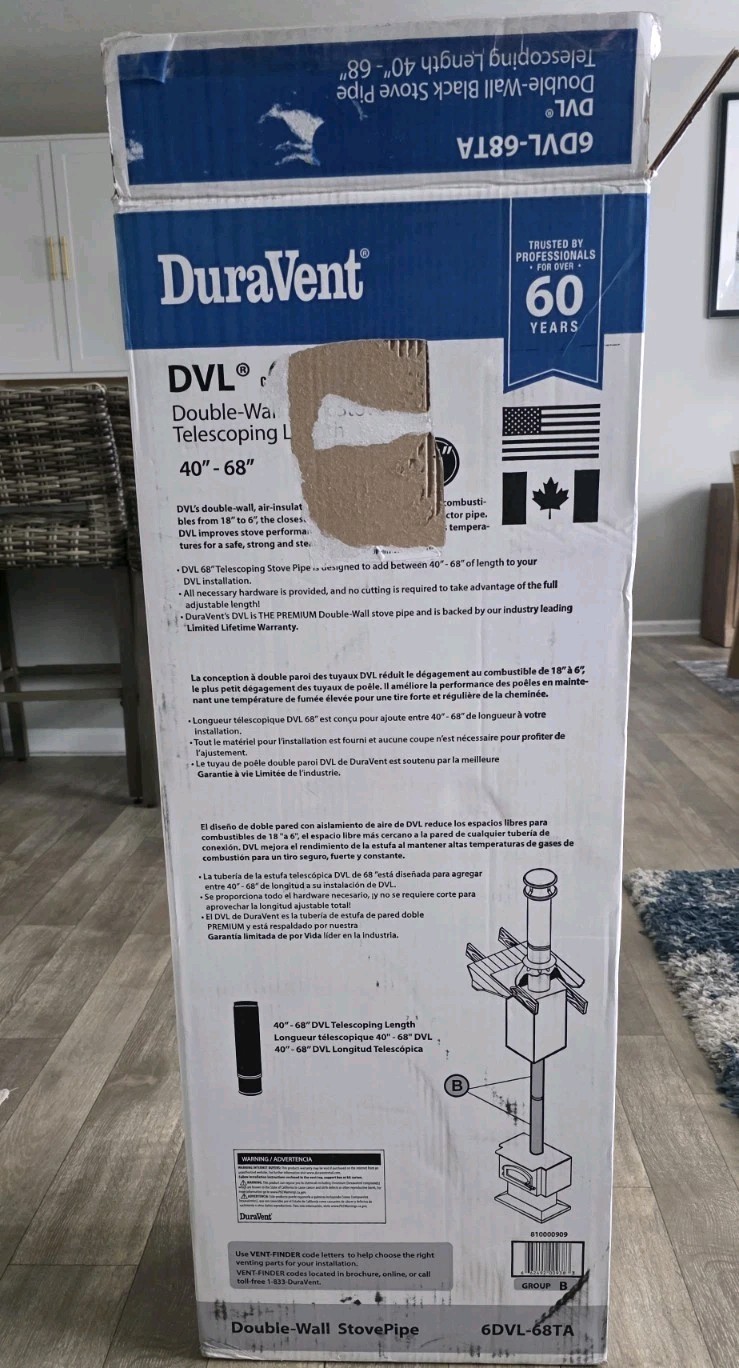 DuraVent DVL Telescoping Chimney Stove Pipe, 40 to 68" x 6" Diameter (Open Box)