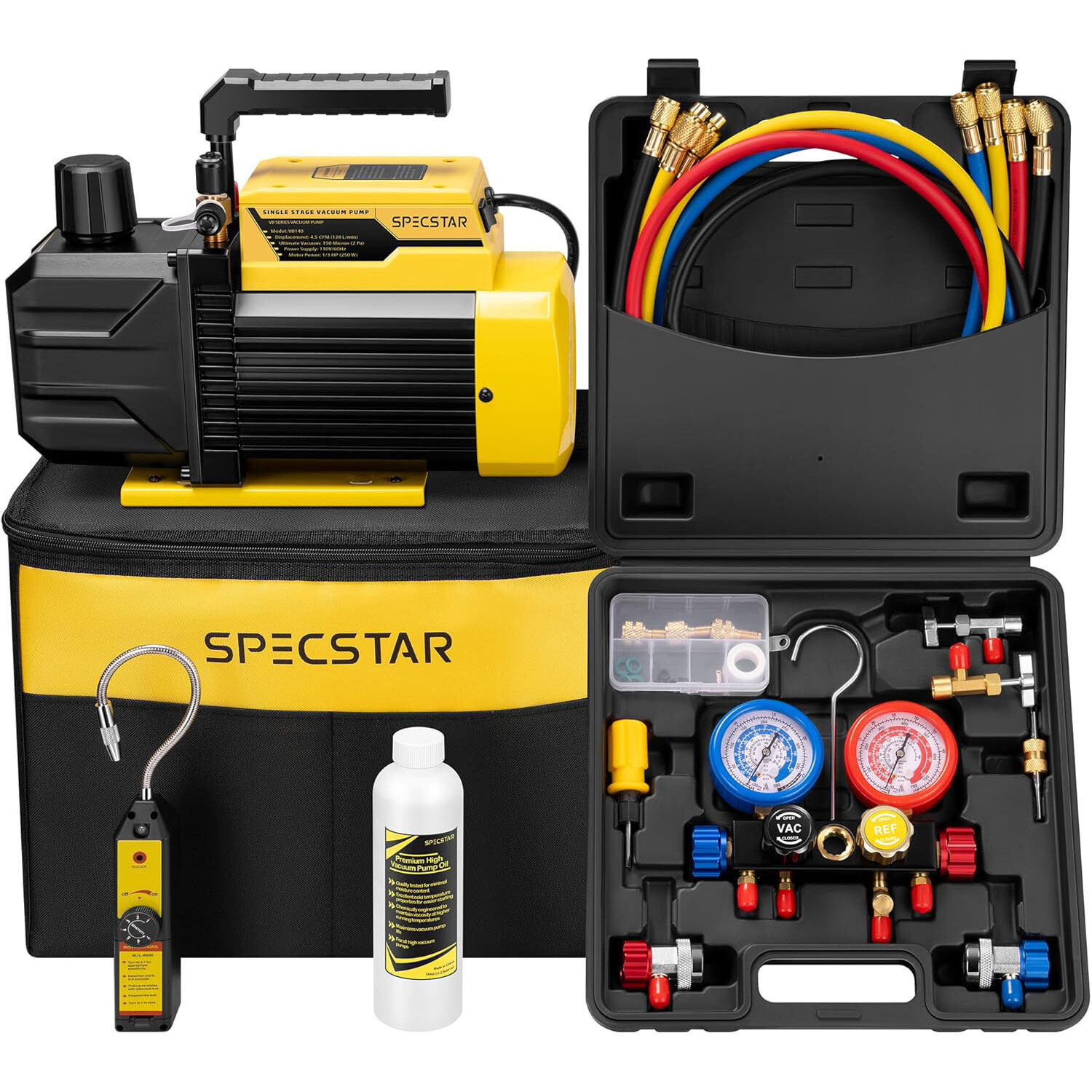 4.5 CFM HVAC Vacuum Pump 1/3 HP & Manifold Gauge Set A/C R134a R22 R410a Kit