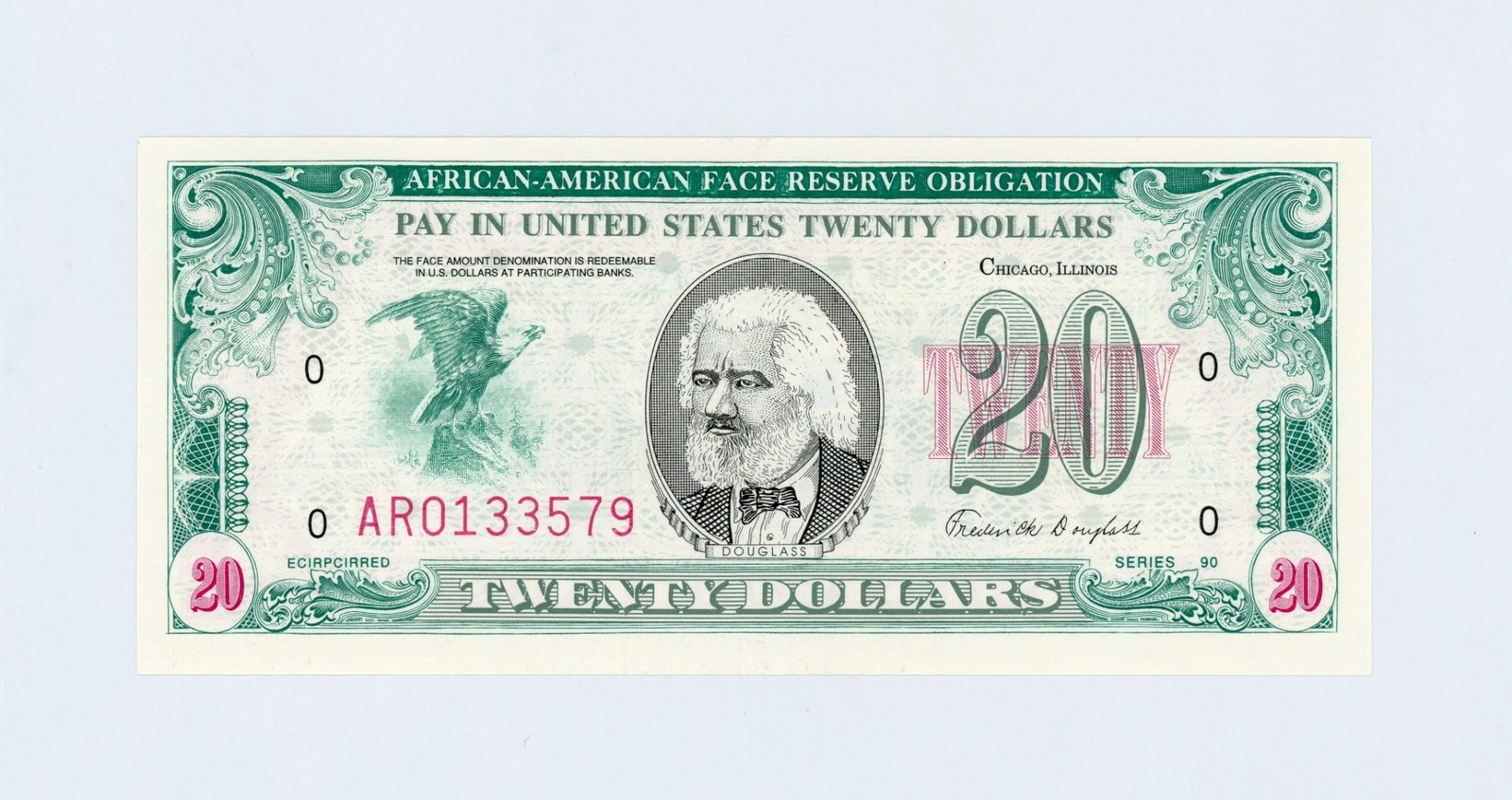 1980's $20 "AFRICAN AMERICAN FACE RESERVE OBLIGATION" (AFRO) Note CU