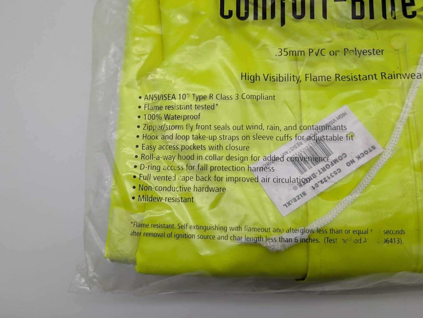 Tingley Flame Resistant Rain Coat Size XL High Vis Yellow Ankle Length C53122.XL